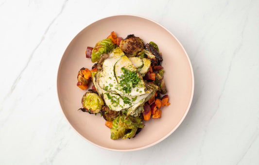 Lemon and Herb Turkey Breast with Roasted Brussels and Yams