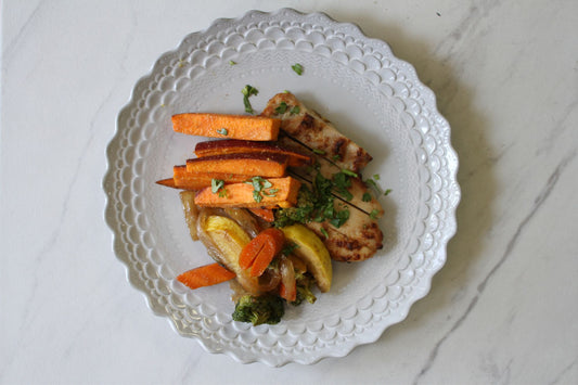 Grilled Chicken with Stir Fried Vegetables & Roasted Yam Wedges