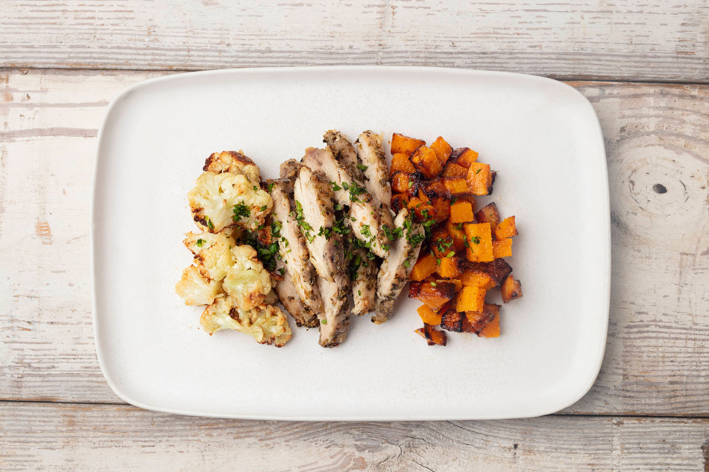 Italian Chicken with Roasted Cauliflower and Butternut Squash